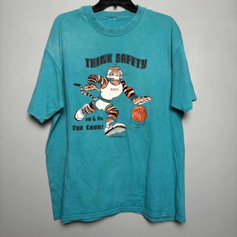 Vintage 90s Exxon Mobile Ecco Tiger Basketball Hoops Play It Safely No Tag Large